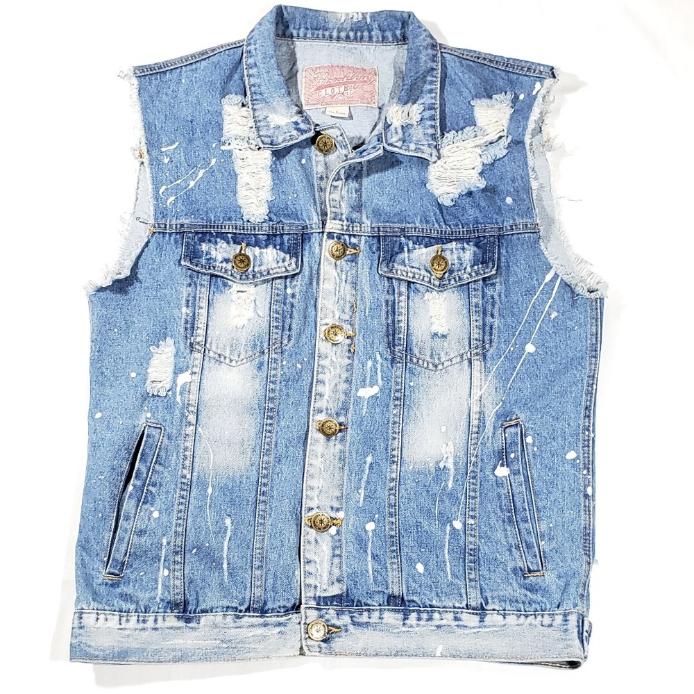 Brooklyn Cloth Distressed Painted Denim Vest.